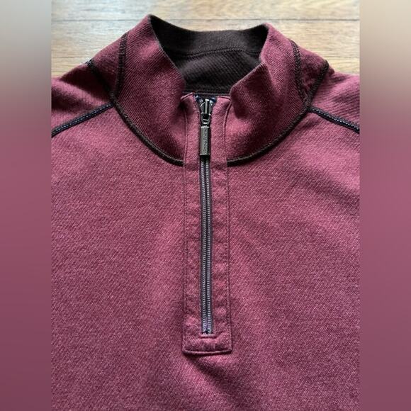 TOMMY BAHAMA Reversible Maroon/Brown 1/4 Zip Cotton Pullover Sweater sz Large - Picture 5 of 16